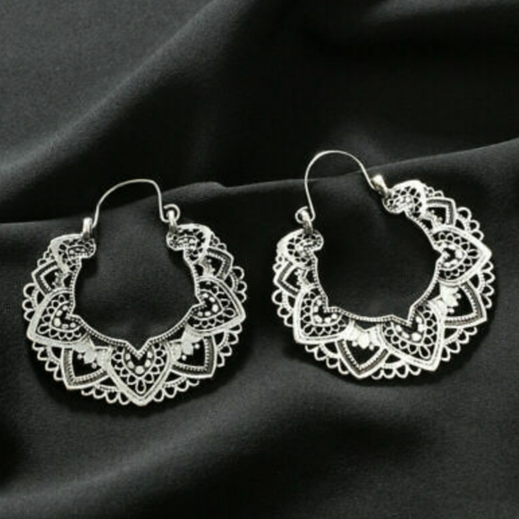 Gorgeous Silver Delicate Boho Hoop Earrings - Picture 2 of 4
